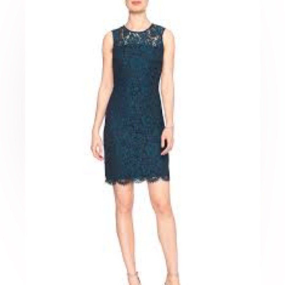Banana Republic Eliza J Womens High Neck Lace Sheath Dress Keyhole Sleeveless